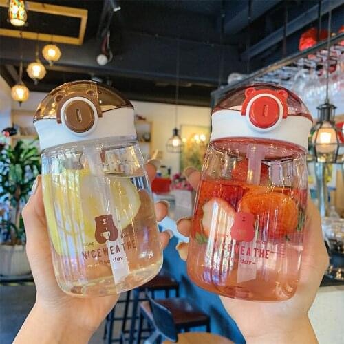OAPE 420ml Single Layer Cartoon Snap Cover Plastic Straw Water Cup With Ccale Campus Handy Sports Cute Lock Mori Sippy Bottle