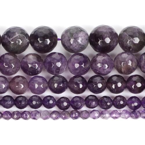 Natural Stone Faceted Amethysts Quartz Charm Round Loose Beads For Jewelry Making Needlework Bracelet DIY Strand 4/6/8/10/12 MM