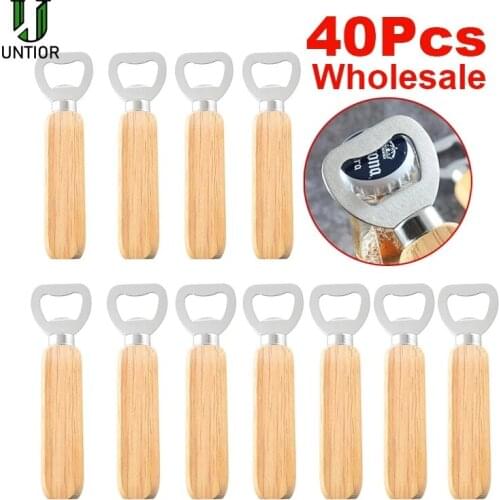 UNTIOR 10/20/40Pcs Wooden Handle Beer Bottle Opener Wine Beer Soda Glass Cap Opener Creative Home Kitchen Bar Tools Wholesale