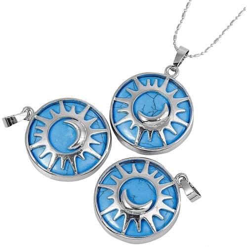 Semi Precious Stone Moon and Sun Amulet Pendant Necklaces for Women