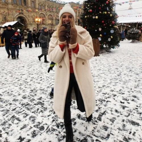 2020 new teddy coat women faux fur beer fluffy female street style long coat white color with pocket fashion design thick warm