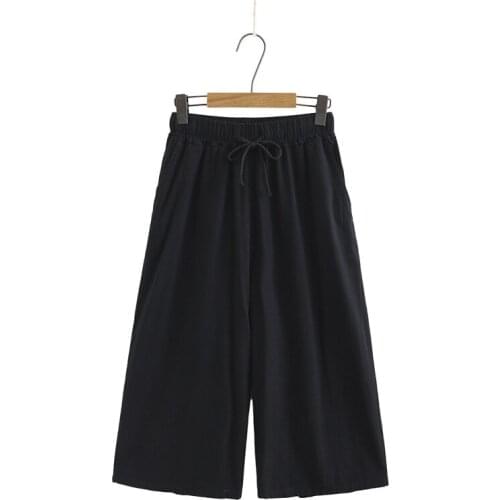 Plus Size Womens 2XL-4XL Womens' Wide Leg Pants Elastic Waist Full Cotton 9/10 Pants