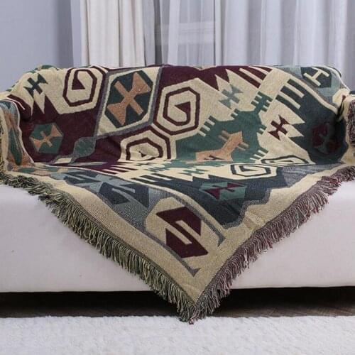Retro Geometric Knitted Sofa Towel Blanket Cover Blanket Living Room Bedroom Rug Soft Carpet Bedspread Tablecloth Chair Cushion
