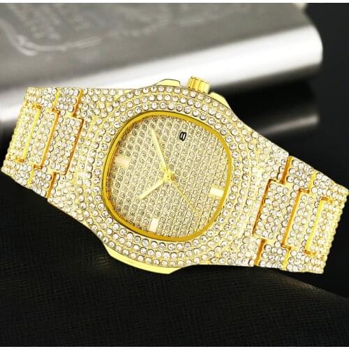 Luxury Fashion Gold Men Watch Crystal Mens Dress Watches Diamond Stainless Steel Date Clock reloj mujer Women Quartz Wristwatch
