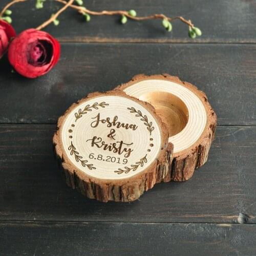 Personalized Wedding Ring Box, Custom Ring Bearer Box, Wooden Ring Holder, Rustic Wedding Decor Customized Names&Date