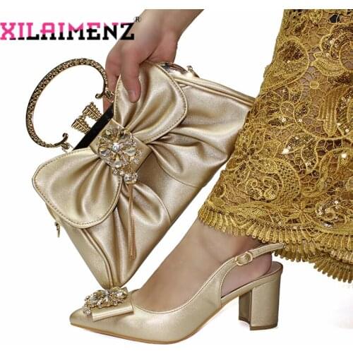 Leisure Style Shoes and Bag To Match in Golden Color African Women Shoes Matching Bag Office Lady Shoes and Bag for Party