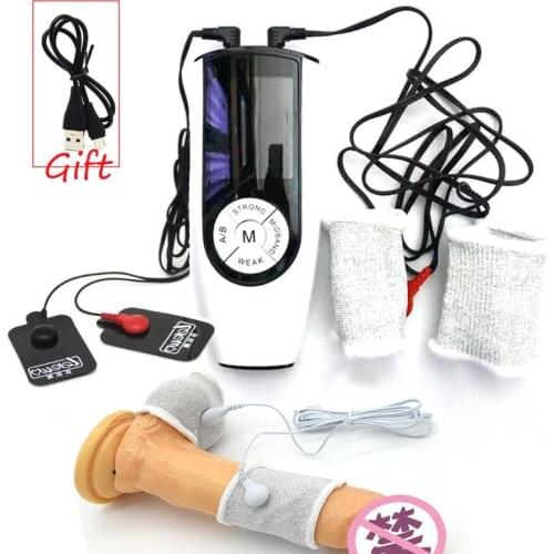 Strongest BDSM Host,Electro Shock Penis Ring Electrical Stimulation Massage Cock Sleeve Penis Extender Nipple Pads Male Sex Toys