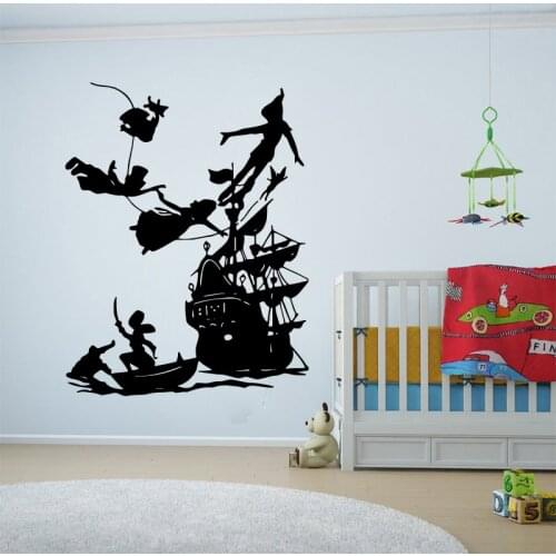Cartoon Peter Pan Pirates Ship Wall Sticker Kids Room Baby Nursery Family Peter Pan Pirates Ship Anime Wall Decal Bedroom Vinyl