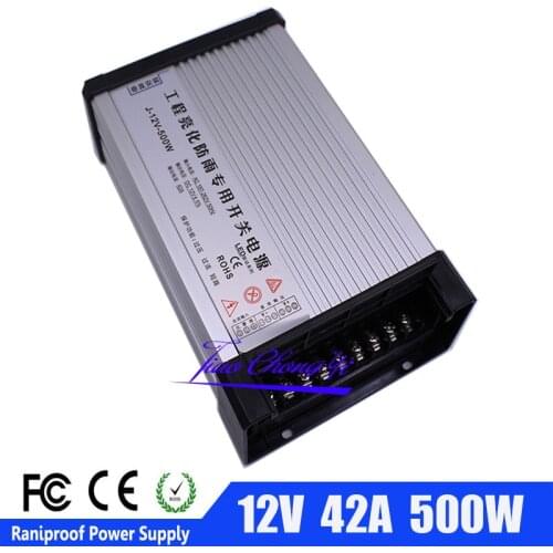 Rainproof Power Source 42A 500W DC12V TO 220VAC Outdoor Switching power supply for LED display Strip light