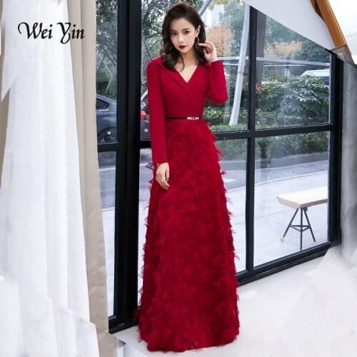 Weiyin Wiine Red Evening Dress 2021 Elegant Lace Evening Gowns Long Formal Evening Dress Styles Women Prom Party Dresses WY1341