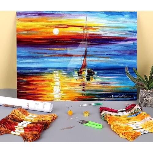 Sunset Over Eternity Printed 11CT Cross-Stitch Embroidery Kit DMC Threads Handiwork Needlework Handicraft Knitting For Design