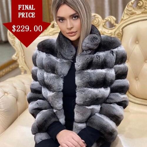 Top Selling Stand Collar Fur Coat Chinchilla Colored Jacket Women Autumn Winter Warm Fashion Rex Rabbit Fur Overcoat