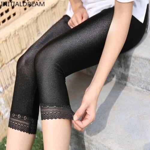 Womens Calf-Length Pants Slim Solid Female Shiny pants Women Mujer Simple Casual Elasticity Trousers Large size S-5XL For Woman