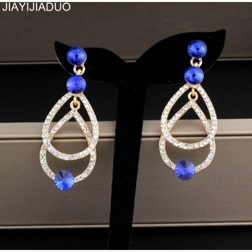 Jiayijiaudo Women Gold Color Crystal Wedding Classic Double Drops Earrings Rhinestone Long Earrings Bridal Fashion Jewelry new