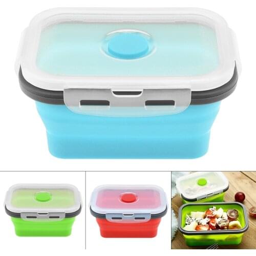 1PCS Portable Silicone Lunch Box Rectangle Folding Food Container Bowl 350ML/500ML/800ML/1200ML Three Colors Eco-Friendly