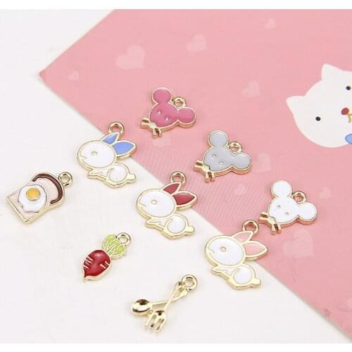 10pcs Fashion Cute Cartoon Earrings For Women Creative Mouse Bunny Carrot Knife Fork Fried Egg Earrings Jewelry Accessories