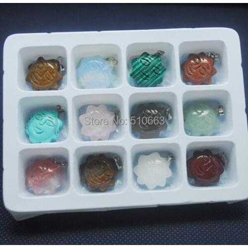 12 Pieces/ Lot Natural Stone Pendant Smile Face Shape New Beads accessories Size 20mm Beads collection box sets