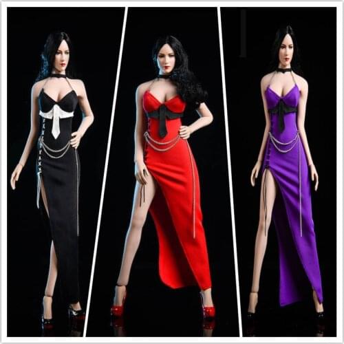 1/6 Scale female soldiers sexy clothes Ada wong Long sling slits Banquet evening dress red black purple for 12'' TBLeague phice