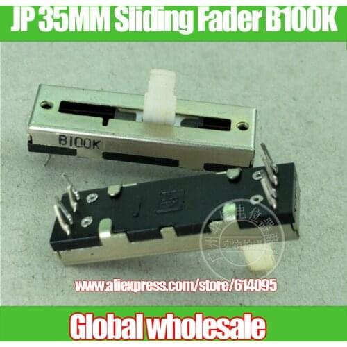2pcs JP 35MM Sliding Fader Double Potentiometer B100K / 8 Feet / Shank Length 10MMC / With Midpoint