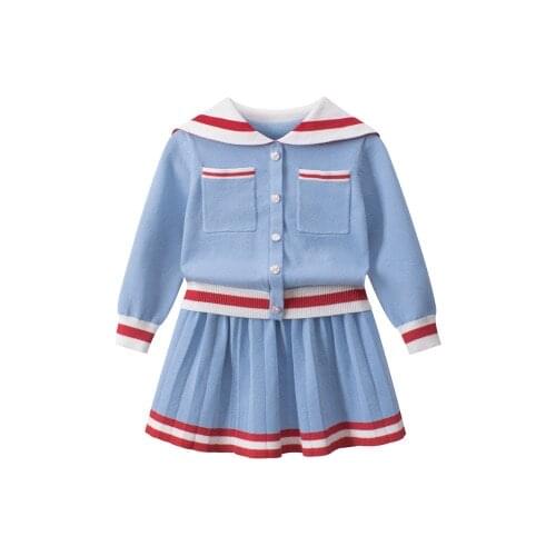 2020 Autumn and Winter Childrens Clothing New Girls Fashion Korean Knit Sweater Sets Wholesale Korean Skirt Sweater Set 2-8Y
