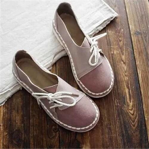 2020 Retro Lace up Non slip Casual Women Flats Slip on Half Drag Round Toe Women Flats Spring Autumn Sneakers Ladies Women Shoes