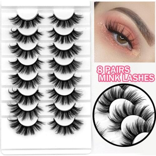 3D Mink Lashes 5/8 Pairs Natural False Eyelashes Fluffy Soft Wispy Volume Dramatic Long Cross Eyelash Extension Makeup