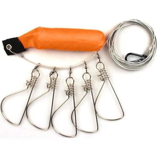 5m 5 Snaps Fish Lock Lure Lock Buckle Keep Fish Living Fresh Stainless Steel Chain Stringer With Float Fishing Tackle Accessory