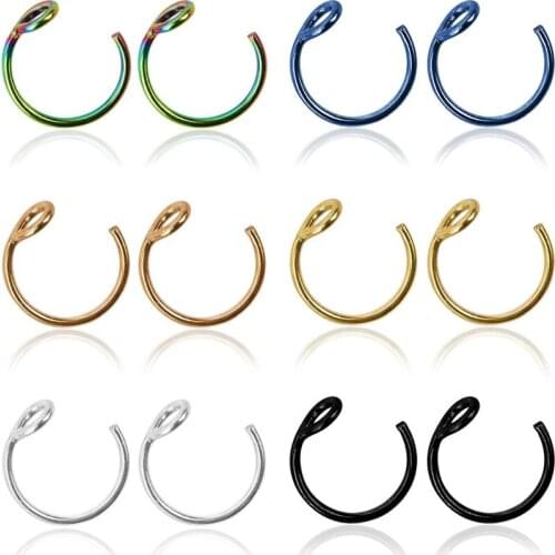 6/12Pc Stainless Steel Fake Nose Ring Hoop Septum Rings C Clip Lip Ring Earring for Women Fake Piercing Body Jewelry Non-Pierced