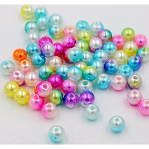 Free shipping Size 8mm 50pcs Double Rainbow Color ABS Imitation Pearl Beads, Making Jewelry Diy Beads, Jewelry Handmade Necklace