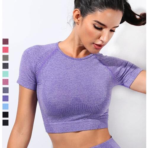 Seamless Dot Yoga T-shirt Crop Top for Women Shirt Breathable Quick Dry Workout Yoga Tops Gym Fitness Short Sleeve Hot Sale