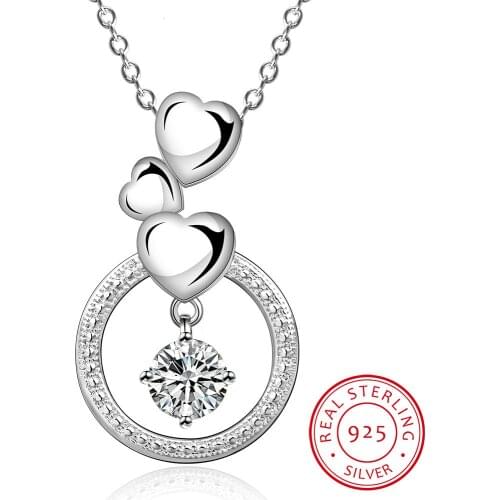 Lekani Necklace Luxury Fashion Party 925 Sterling Silver Three Hearts Pendant Necklace Women Fine Jewelry