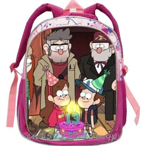 New kids Gravity Falls schoolbag girls Boys 12 inch Primary children backpacks for grade 1-6 School Backpack For Girls Boy