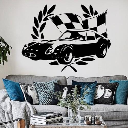 Race Car Flag Transport Wall Sticker F1 Race Car Fan enthusiast Decal Self-adhesive Removable Décor Teen bedroom Murals DG625