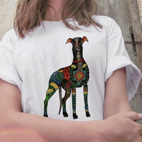 Greyhound Dog Print T shirt Women Short Sleeve Casual Tops Cartoon T-Shirt for Female Printed White Tshirt Top Tees