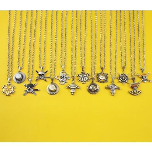 Hot Anime One Piece Necklace Pirate Luffy Ace Pirate Skull Metal Pendant Chains Necklaces Women Men Charm Gifts Jewelry collares