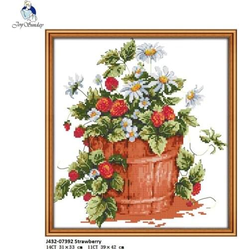 Joy Sunday Chinese Cross Stitch kits Strawberry Pattern DMC 14CT 11CT Cotton Fabric Home Decor Painting Factory Wholesale