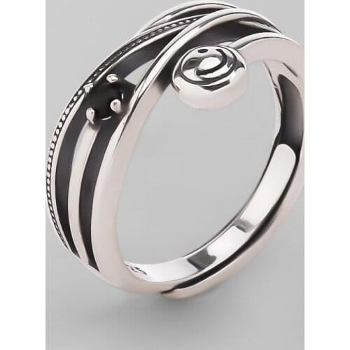 Ckysee Real Pure 925 Sterling Silver Jewelry Vintage Layered Adjustable Lovely Smile Face Finger Rings For Women Gift