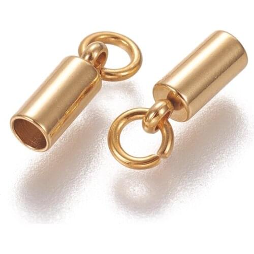 50pcs 304 Stainless Steel Cord Ends End Caps Column Golden For DIY Jewelry Accessories Making Handicrafts Supplies