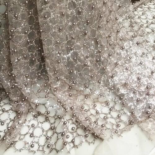 Skin Pink Powder Nail Bead Bronzing Flake Net Sequin Fabric Screen Garment Dress Designer Material Mesh Fabrics Telas Por Metro
