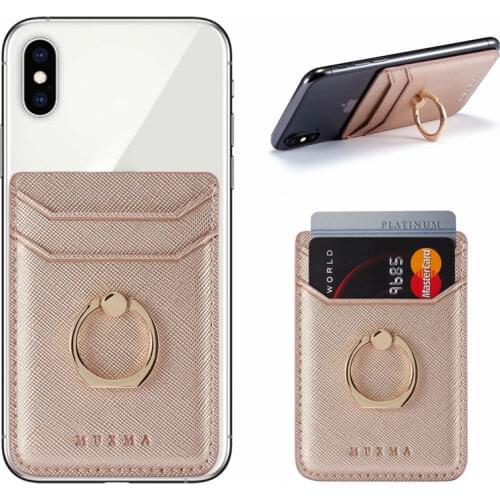 Leather Card Holder Sticker 3M Adhesives Credit ID Card Mobile Phone Back Pocket Wallet Case Sticker Phone Stand Suporte Celular