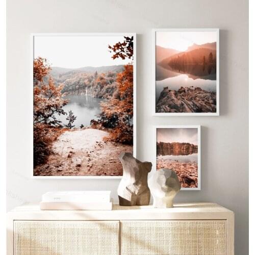 Deer Lake Tree Grass Desert Wall Art Canvas Painting Abstract Face Nordic Posters and Prints Wall Pictures for Living Room Decor