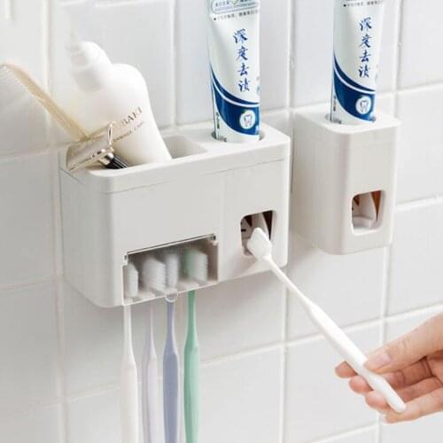 1Pc Toothbrush Holder Automatic Toothpaste Dispenser Toothpaste Squeezer Wall Mount Rack Bathroom Accessories Set