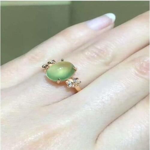 Natual Prehnite Ring Free shipping Natural real Prehnite Ring 925 sterling silver Gem Size 9*11mm for Woman Or Man