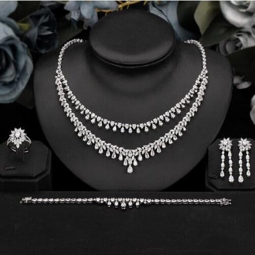 Bride Talk Women Fashion Jewelry Set 4 PCS Necklace Ring Earrings Bracelet Shiny Cubic Zirconia Super Quality Lady Accessories