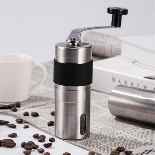 New Manual Ceramic Coffee Grinder Stainless Steel Adjustable Coffee Bean Mill With Rubber Loop Ring Easy Clean Kitchen Tools