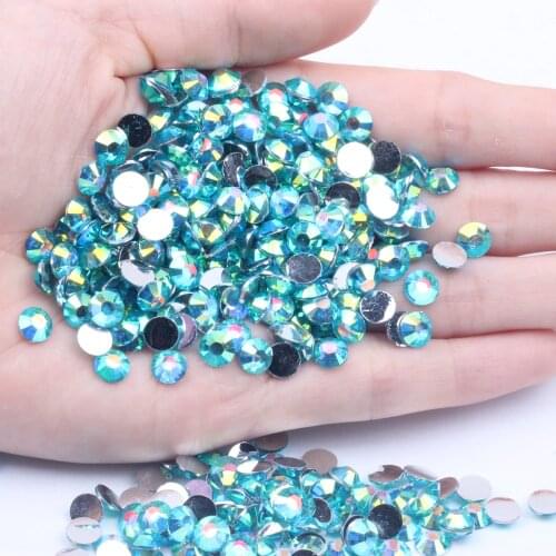 New Resin Rhinestones 2mm-6mm Dark Aquamarine AB Flatback Non Hotfix Giue On For Nails Art Decoration DIY 3D Jewelry Making