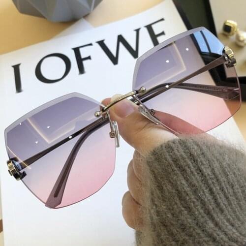 Cutting Rimless Alloy Polygon Double Color Womens Sunglasses 2021 New Fashion Brand Gradient Elegant Sun Glasses Female Shades