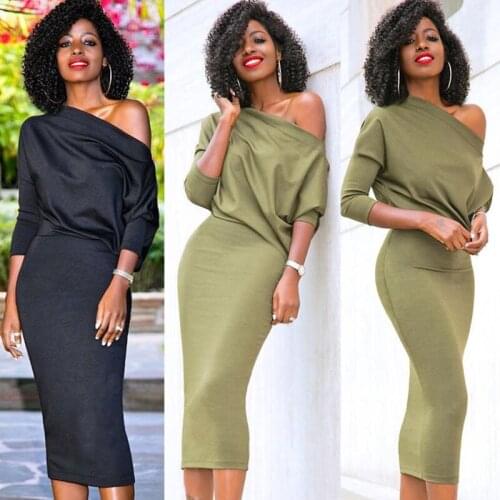 Long Sleeve Midi Dress Womens Autumn Winter Dresses Women Sexy Party Solid Black Green Off The Shoulder Bodycon Dress