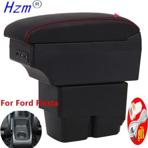 For Ford Fiesta 2009-2017 armrest box central Store Centre Console box with cup holder with USB LED light