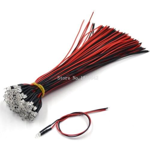 20PCS 3mm LED Diode 12V 20cm Pre-wired White Red Green Blue Yellow Lamp Light Emitting Diodes Pre-soldered